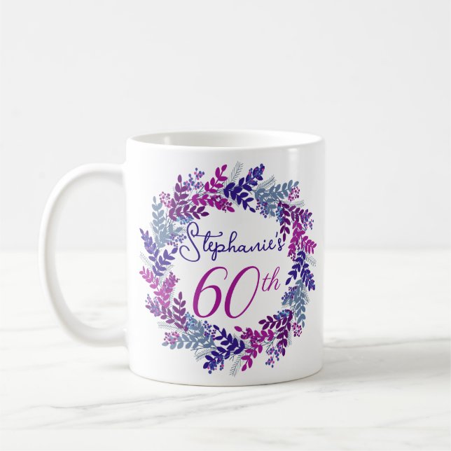 Elegant Monogram Pink und Lila 60. Geburtstag Kaffeetasse (Links)