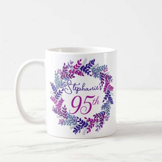Elegant Monogram Pink und Lila 95. Geburtstag Kaffeetasse (Links)