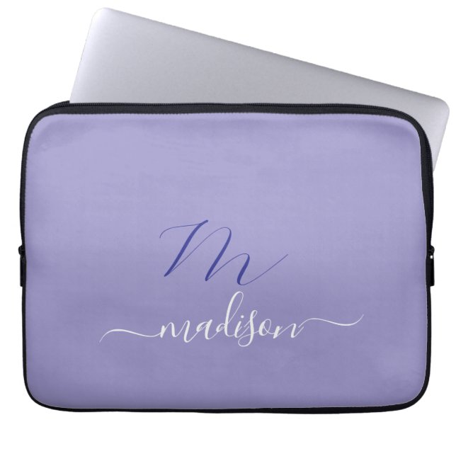 Elegant Monogram Purple Script Office School Laptopschutzhülle (Vorderseite)