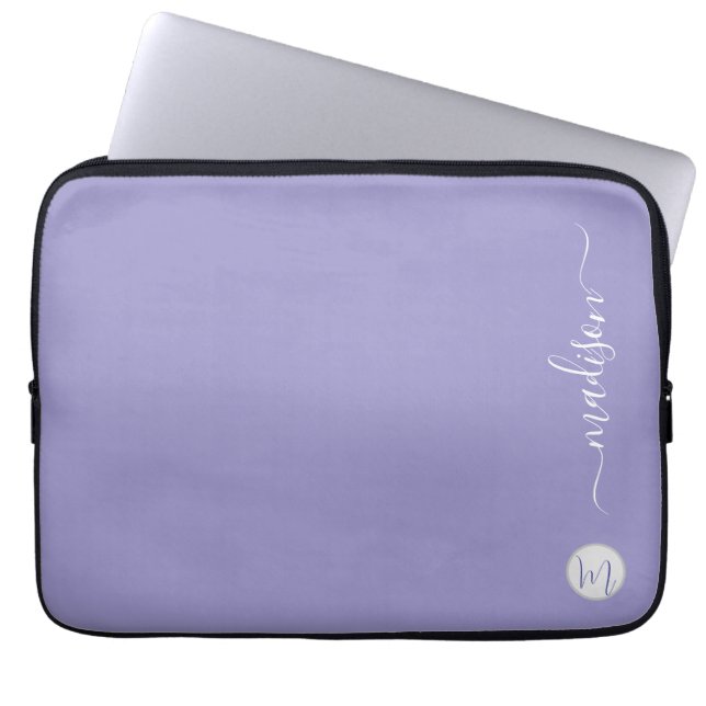 Elegant Monogram Purple Script Office School Laptopschutzhülle (Vorderseite)