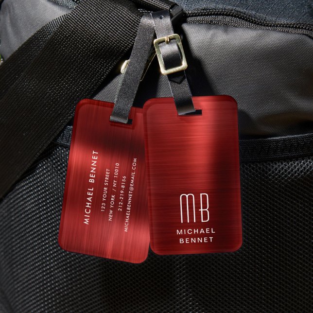 Elegant Monogram Red Gepäckanhänger (Elegant Monogram Red Luggage Tag)