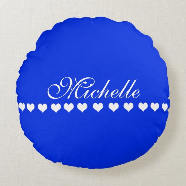 Elegant Monogram Royal Blue Rundes Kissen (Vorderseite)