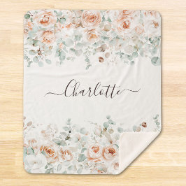 Elegant Monogram Rustikale Rose Blumengrün Sherpadecke