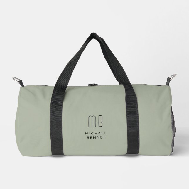 Elegant Monogram Sage Green Duffle Bag (Vorderseite)