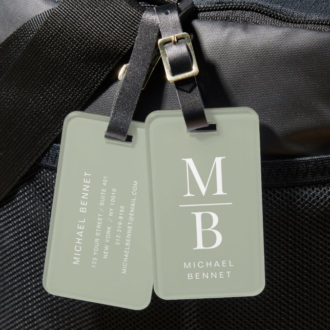 Elegant Monogram Sage Green Gepäckanhänger (Elegant Monogram Sage Green Luggage Tag)