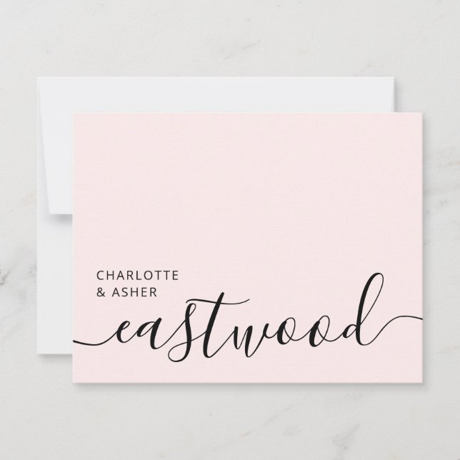 Elegant Monogram Script Blush Pink Mitteilungskarte (Vorderseite)