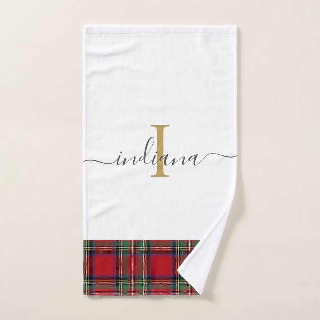 Elegant Monogram Script Kariert Tartan Stewart Handtuch (Handtuch)