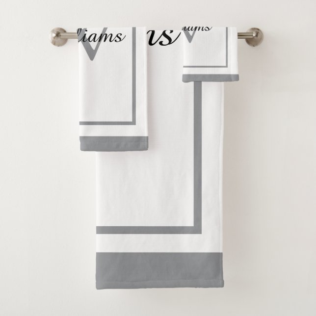 Elegant Monogram Script Name Bordered Badhandtuch Set (Insitu)