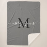 Elegant Monogram Script Names Black Gray Newlywed  Sherpadecke<br><div class="desc">Chic, modern und einfach mit Monogramm Sherpa-Decke mit Ihren Namen und Monogramm in weißer eleganter Schrift Kalligraphie und schwarz modernen Typografie auf grauem Hintergrund. Dieses stilvolle Design ist ein perfektes Luxusgeschenk für das frisch gezogene Paar. Wenn Sie Hilfe oder passende Produkte benötigen, kontaktieren Sie uns bitte unter happydolphinstudio@outlook.com. Wir helfen...</div>