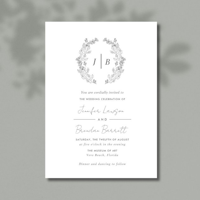 Elegant Monogram Simple Wedding Einladung (Elegant Simple Gray Wedding Invitation)
