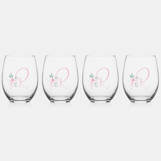 Elegant Monogram Stemless Wine Glasses Weinglas Ohne Stiel (Vorderseite)