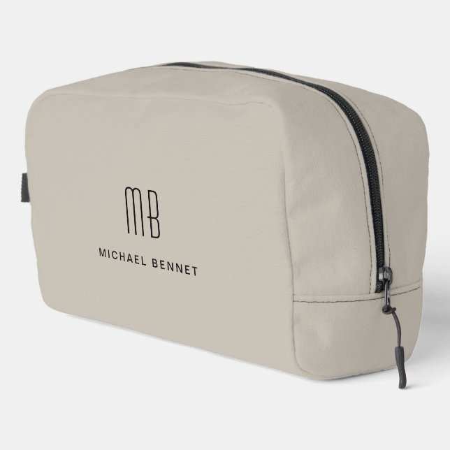 Elegant Monogram Taupe Waschbeutel (Rechte Ecke)