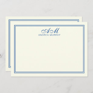 Elegant Monogram Two Border Navy Blue Ivory Mitteilungskarte
