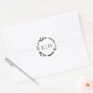 Elegant Monogram Ursprüngliche Wreath-Hochzeit Runder Aufkleber