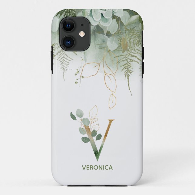 Elegant Monogram V Fern Succulent Case-Mate iPhone Hülle (Rückseite)