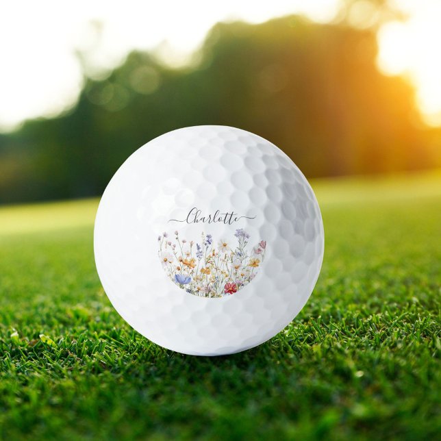 Elegant Monogram Watercolor Colorful Wildflower Golfball (In situ)