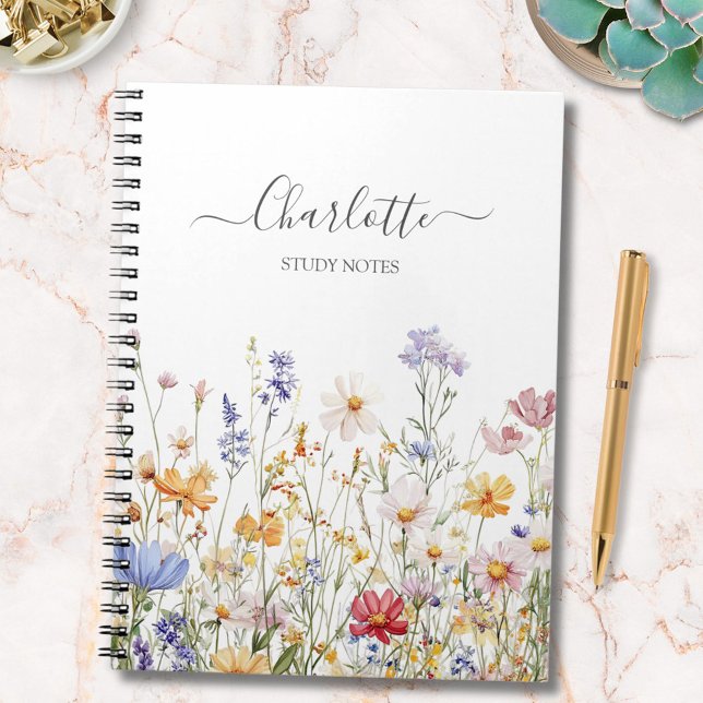 Elegant Monogram Watercolor Colorful Wildflower Notizblock (In situ)