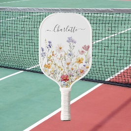 Elegant Monogram Watercolor Colorful Wildflower Pi Pickleball Schläger