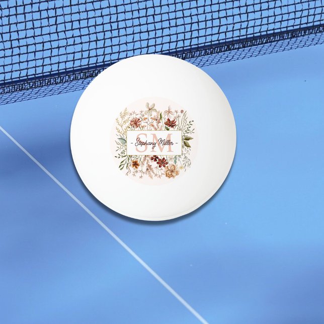 Elegant Monogram Watercolor Fall Wildflower Floral Tischtennisball (In situ)