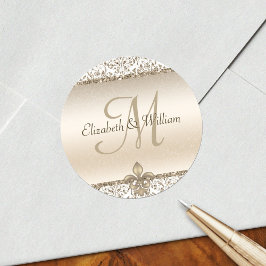 Elegant Monogram Wedding Champagne Lilie Runder Aufkleber