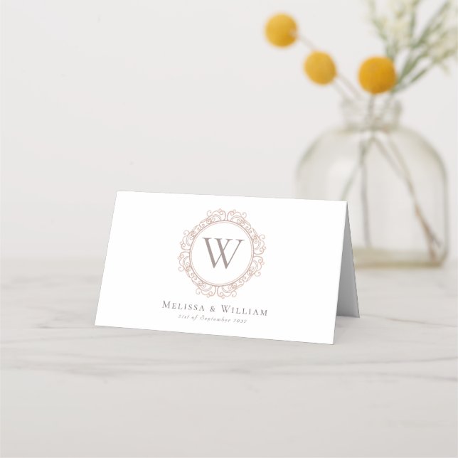 Elegant Monogram Wedding Classic White Platzkarte (Vorderseite)