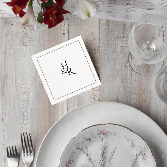 Elegant Monogram Wedding Cocktail Napkin Serviette (Von Creator hochgeladen)