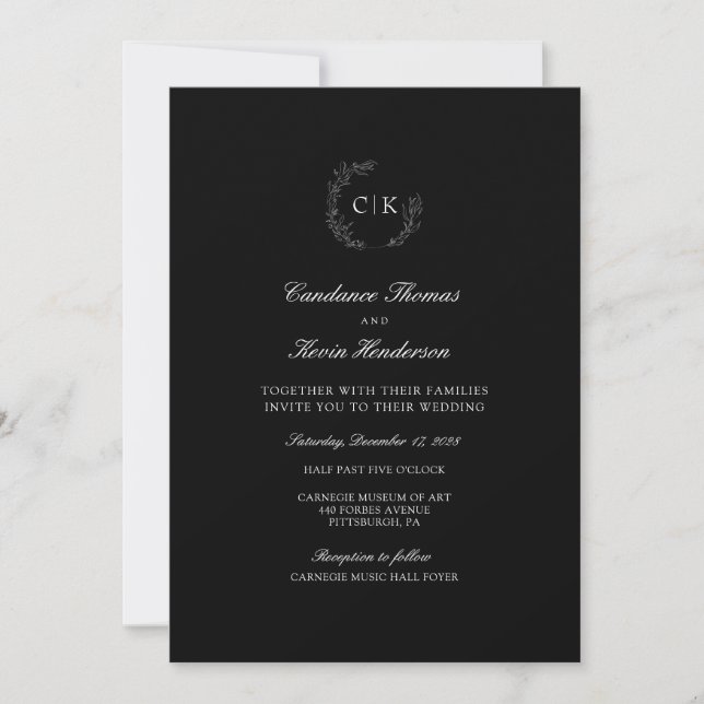 Elegant Monogram Wedding Einladung (Vorderseite)