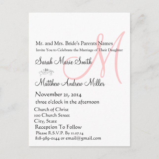 Elegant Monogram Wedding Einladung Postkarte (Vorderseite)
