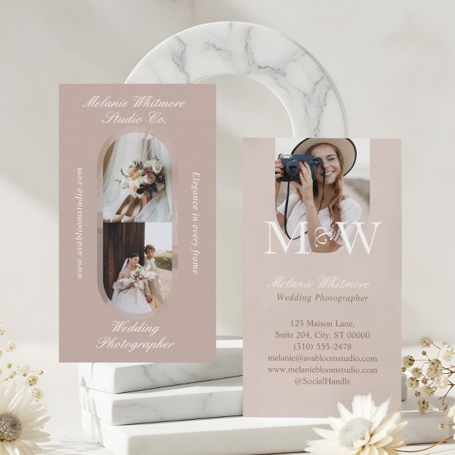 Elegant Monogram Wedding Photographer Arch Photos Visitenkarte (Elegant Monogram Wedding Photographer Arch Photos Business Card)