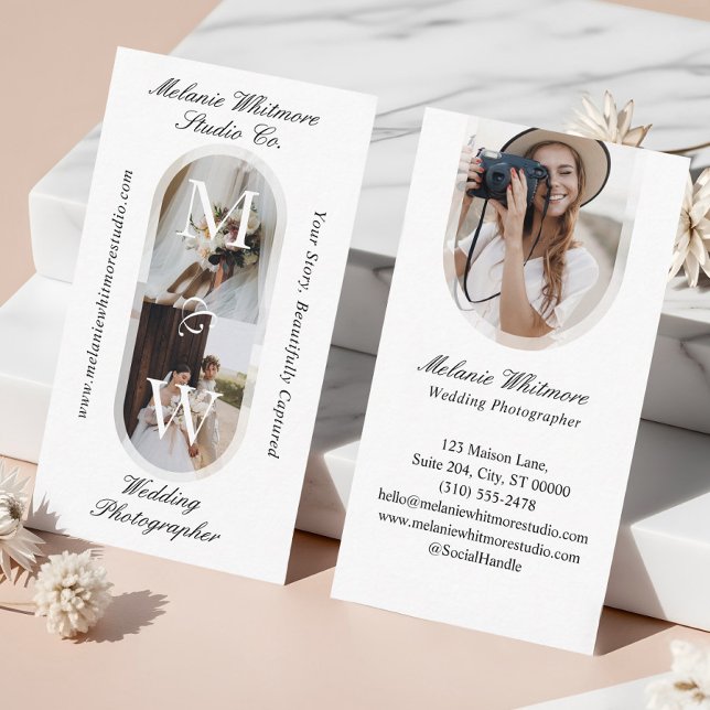 Elegant Monogram Wedding Photographer Arch Photos Visitenkarte (Elegant Monogram Wedding Photographer Arch Photos Business Card)