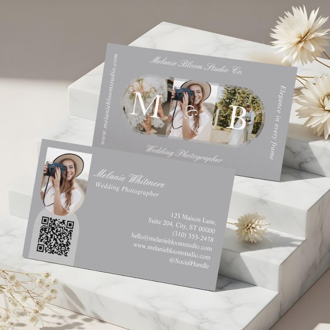 Elegant Monogram Wedding Photographer Arch Photos Visitenkarte (Elegant Monogram Wedding Photographer Arch Photos Business Card)