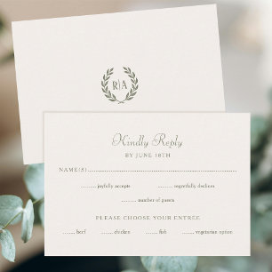 Elegant Monogram Wedding Reply Sage Green RSVP Karte