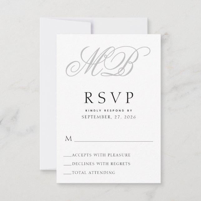 Elegant Monogram Wedding RSVP Karte (Vorderseite)