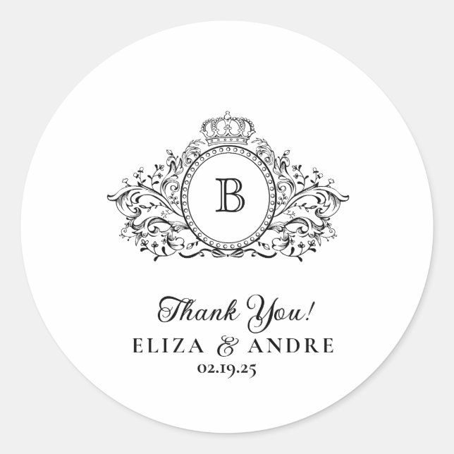 Elegant Monogram Wedding Runder Aufkleber (Vorderseite)