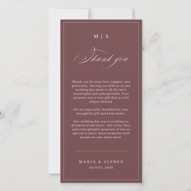 Elegant Monogram Wedding Thank You Card QR Code Dankeskarte (Vorderseite)