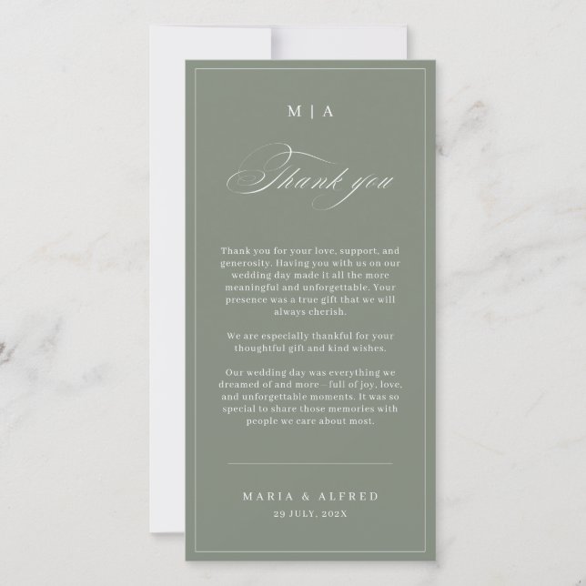 Elegant Monogram Wedding Thank You Card QR Code Dankeskarte (Vorderseite)