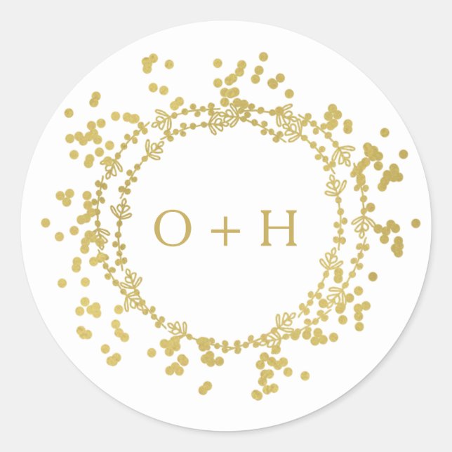 Elegant Monogram Wedding | Weiß und Gold Runder Aufkleber (Vorderseite)