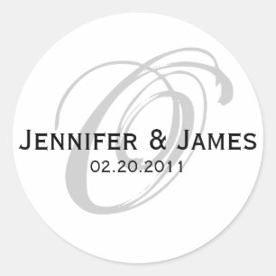 Elegant Monogram White and Black Wedding Sticker