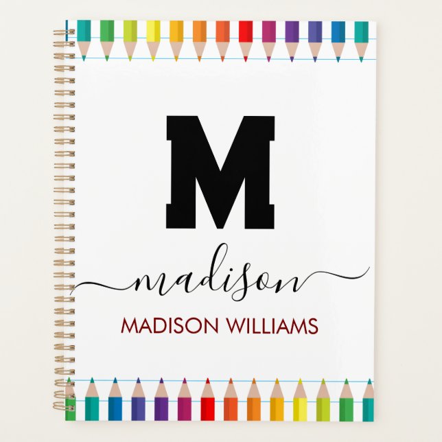 Elegant Monogram white black  Script Office School Planer (Vorderseite)