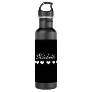 Elegant Monogram White Hearts Black Edelstahlflasche