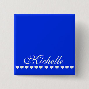 Elegant Monogram White Hearts Royal Blue Button