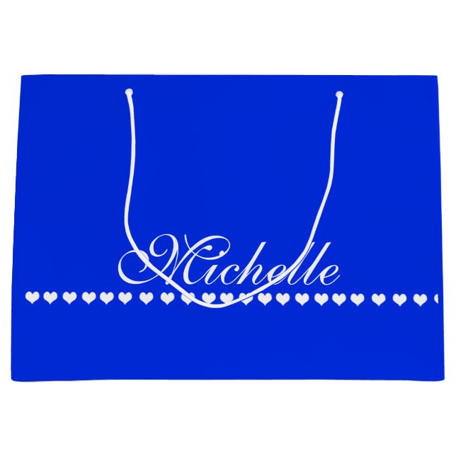 Elegant Monogram White Hearts Royal Blue Große Geschenktüte (Vorderseite)