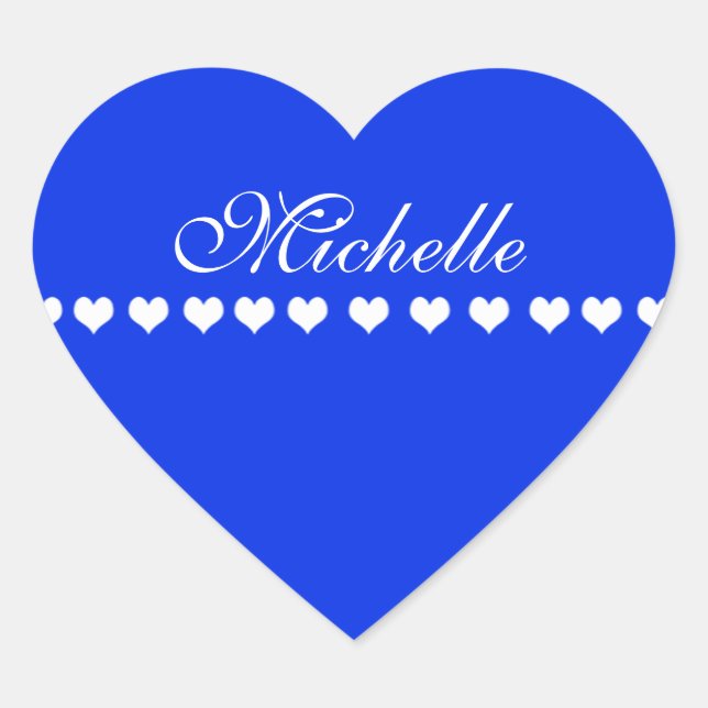 Elegant Monogram White Hearts Royal Blue Herz-Aufkleber (Vorderseite)