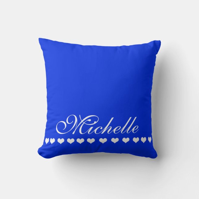Elegant Monogram White Hearts Royal Blue Kissen (Vorderseite)