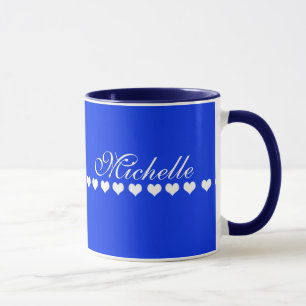 Elegant Monogram White Hearts Royal Blue Tasse