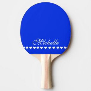 Elegant Monogram White Hearts Royal Blue Tischtennis Schläger