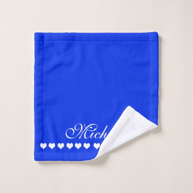 Elegant Monogram White Hearts Royal Blue Waschlappen (Waschlappen)