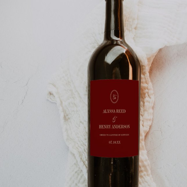 Elegant Monogram Wine Red "Cheers" Wedding Weinetikett (Von Creator hochgeladen)