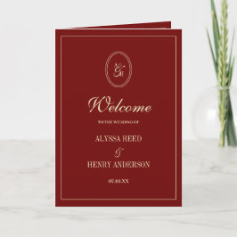 Elegant Monogram Wine Red Wedding Ceremony Programm