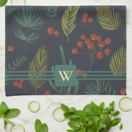 Elegant Monogram Winter Botanical Geschirrtuch